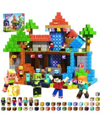 Minecraft Magnetic Blocks 6 Action Figures Building Set, Ages 6+