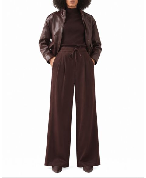 Женские брюки Mint Velvet Satin Pleated Wide-Leg, цвет: Бордовый