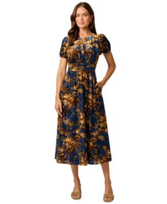 Women's Sophia Floral-Print Split-Neck Midi Dress