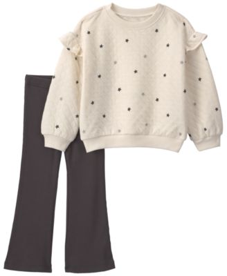 Baby Girls' Star Print Puff-Sleeve Long-Sleeve Top and Pants, 2-Piece Set