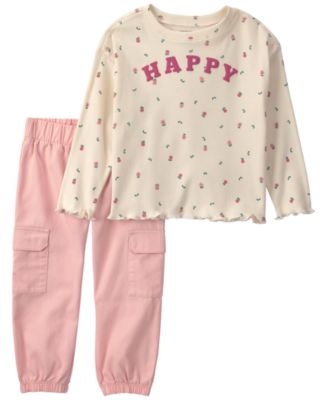 Baby Girls' Happy Long-Sleeve Top and Pants, 2-Piece Set