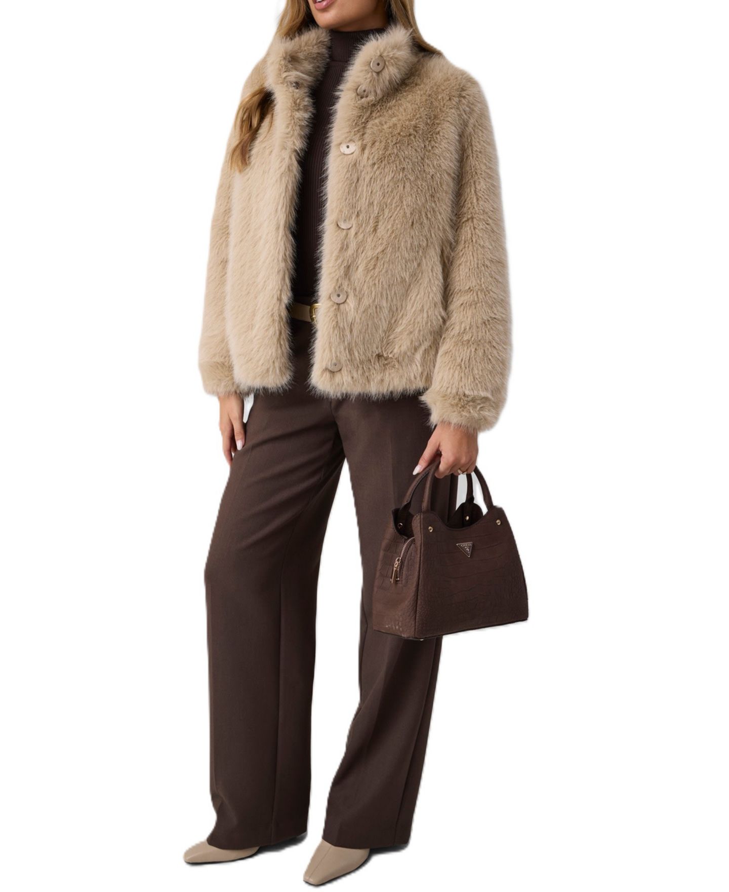 Женская куртка GUESS Luna Leopard-Print High-Neck Faux Fur, цвет: Cemento — фото 2