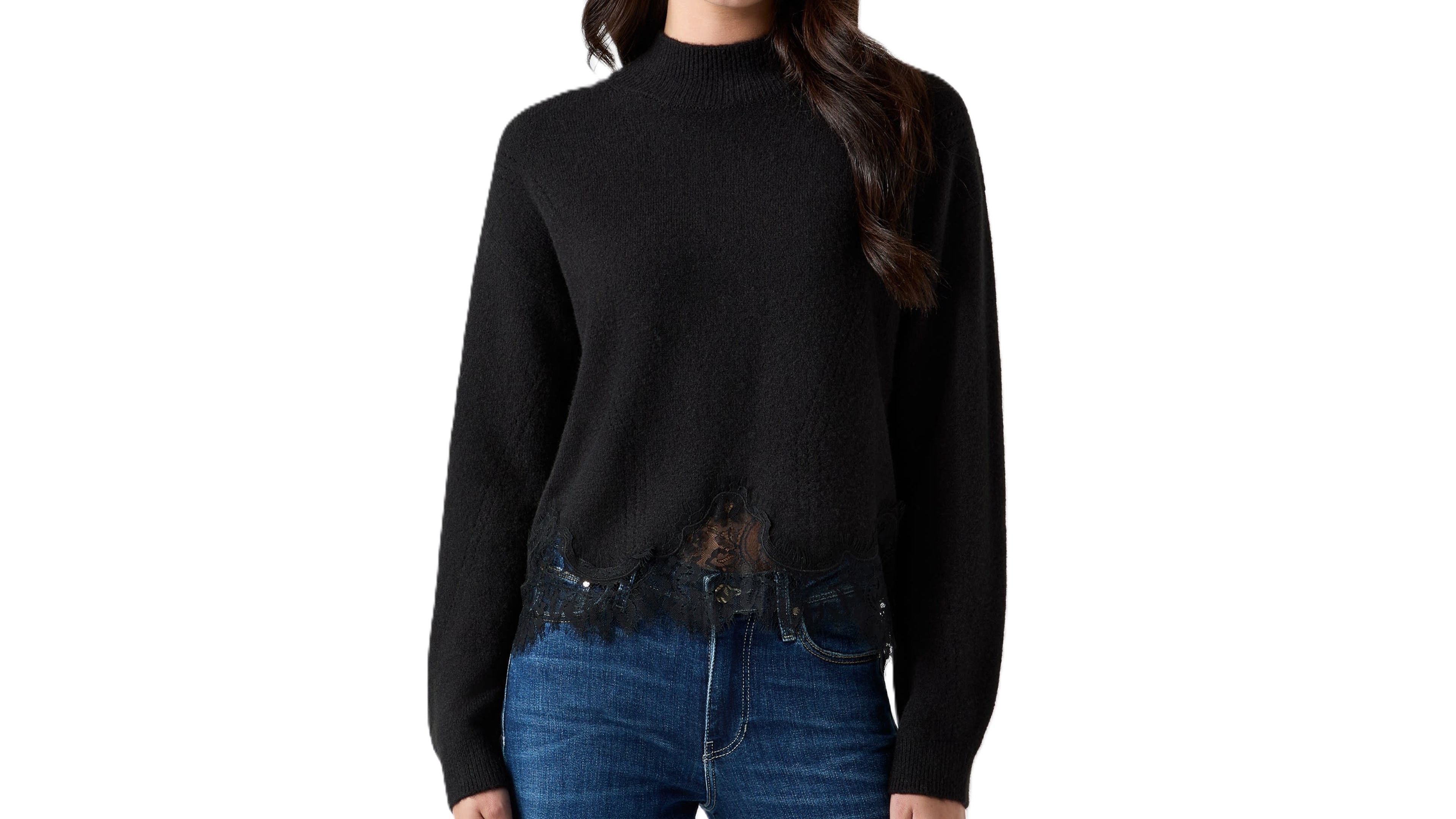 Guess Women's Hayden Mock Neck Long-Sleeve Lace Sweater