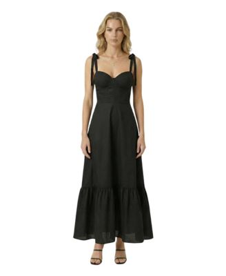 Women's Sweetheart-Neck Tie-Strap Ruffle-Hem Dress