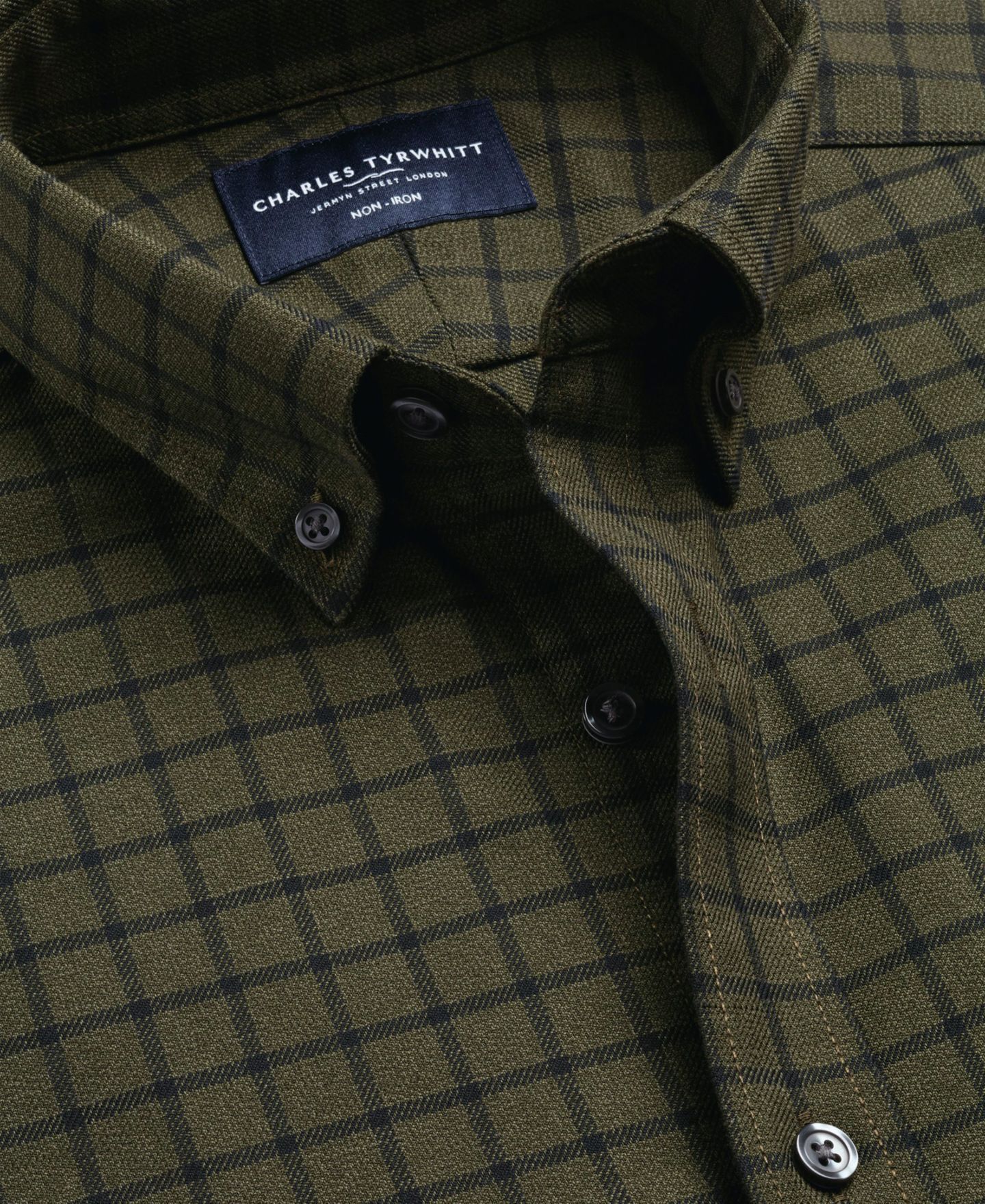 Мужская рубашка Charles Tyrwhitt Slim-Fit Non-Iron Check, цвет: Оливковый — фото 6