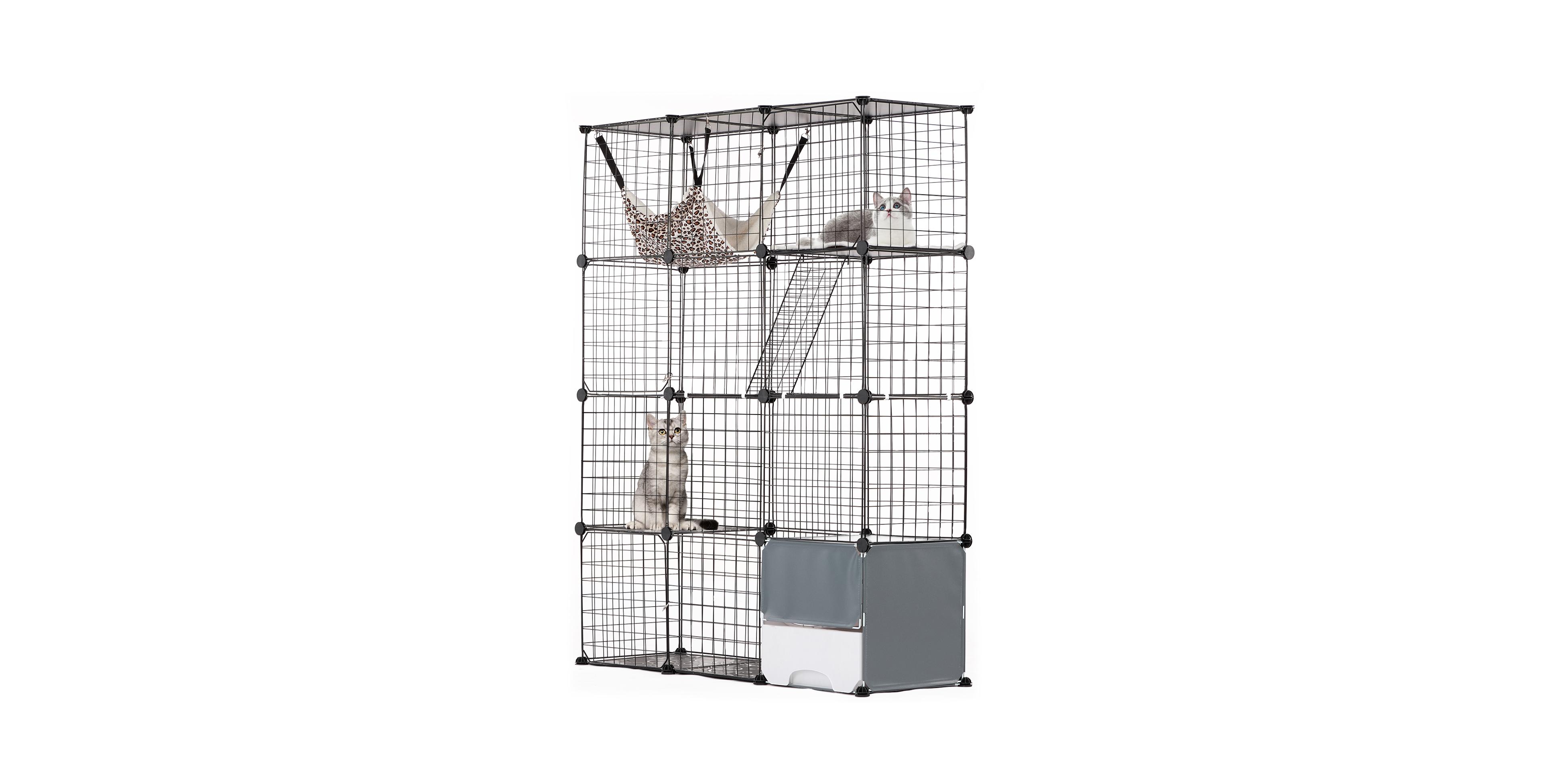 Hongge 41 Inch 4-Tier Metal Cat Cage with Hammock Ramp Ladder