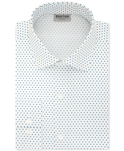 Kenneth Cole Reaction Men's Slim-Fit Techni-Cole 3 Way Flex Teal Print Dress Shirt