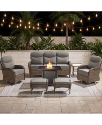Luxury 7-Piece Wicker Patio Furniture Set with Swivel Rocker Chairs, 6" Cushions, Sofa and Ottomans for Deck, Porch, Backyard