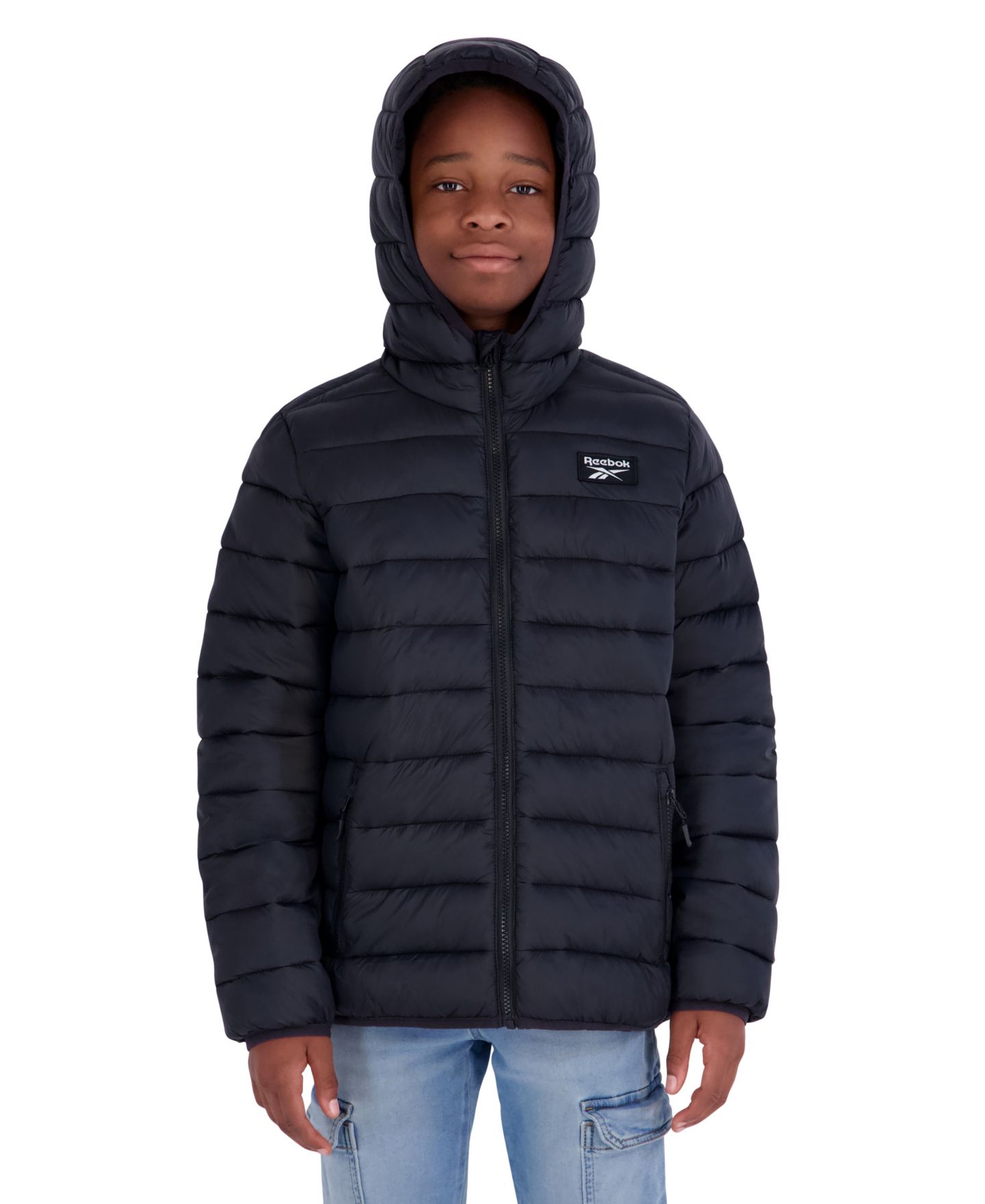 Куртка Reebok Hooded Packable Jacket для мальчиков, цвет: Чёрный — фото 1