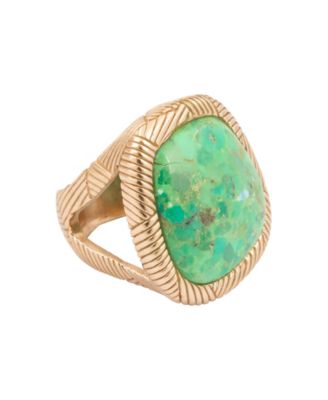 Women's Genuine Lime Green Turquoise Gold-Tone Sculpted Ring