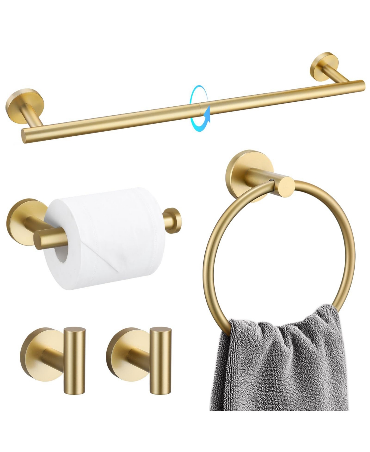 Cyqbd 5 Pieces 23.6" Bathroom Hardware Accessory Set Stainless Steel Wall Mounted - Brushed gold