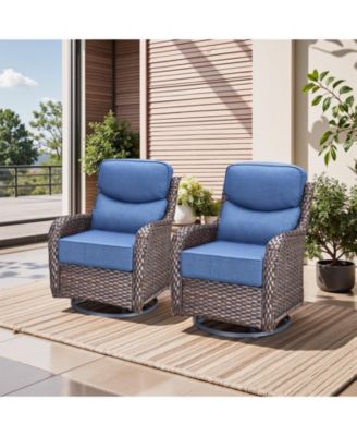 Luxury Outdoor Swivel Rocker Chairs Set of 2, Wicker High-Back Patio Conversation Set with 6" Thick Cushions for Porch Deck