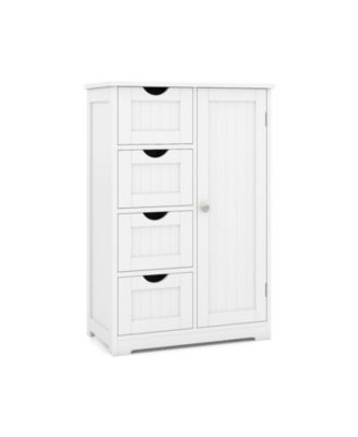 Freestanding Wooden Cabinet with 4 Drawers and Side Door Compartment