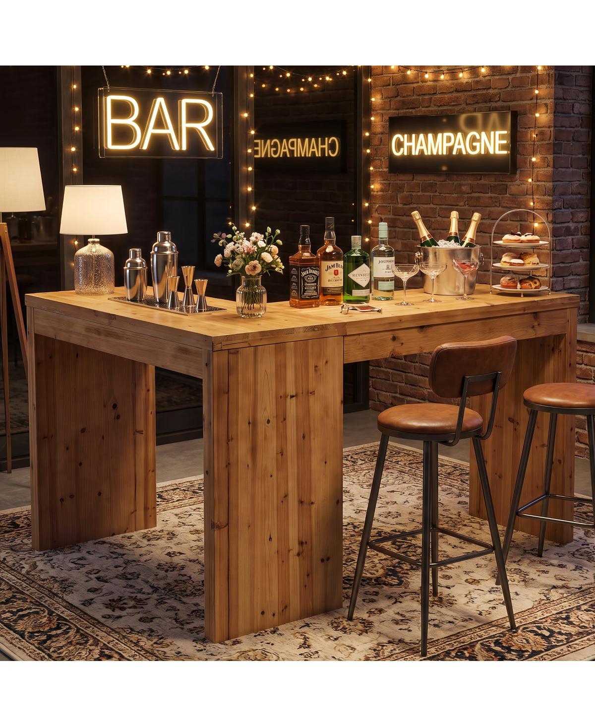 Tribesigns 63" L-Shaped Solid Wood Bar Table - Brown