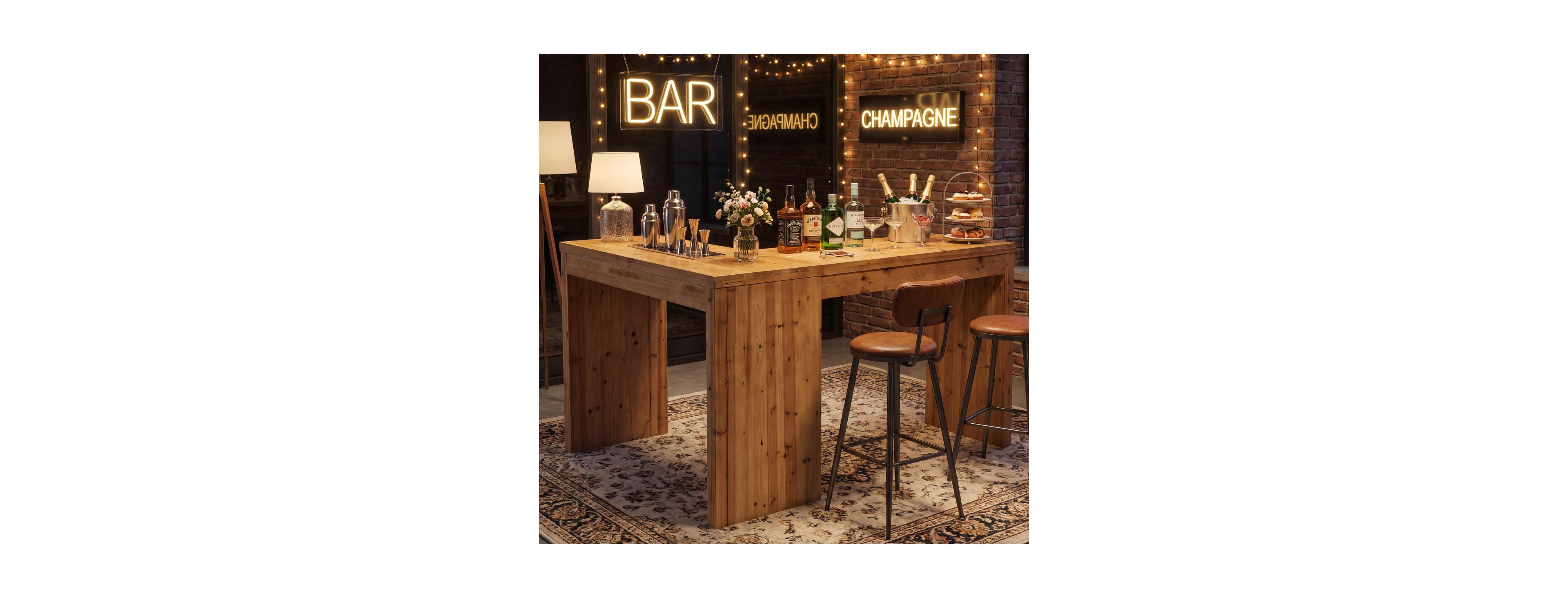 Tribesigns 63" L-Shaped Solid Wood Bar Table