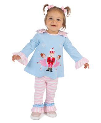 Baby Girls' Nutcracker and Ballerina Applique Long-Sleeve Top and Strip Leggings, 2-Piece Set