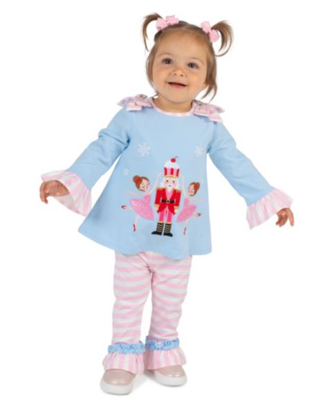 Комплект Rare Editions Nutcracker and Ballerina Applique Long-Sleeve Top and Strip Leggings, 2-Piece Set для девочек-малышей, цвет: Светлый синий
