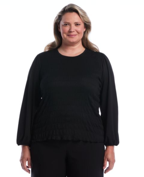 Женская блузка Rafaella Plus Size Long-Sleeve Puff-Sleeve Crewneck, цвет: Чёрный