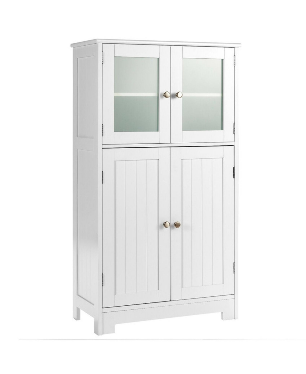 Hongge Bathroom Floor Cabinet with Frosted Glass Doors and Adjustable Shelf