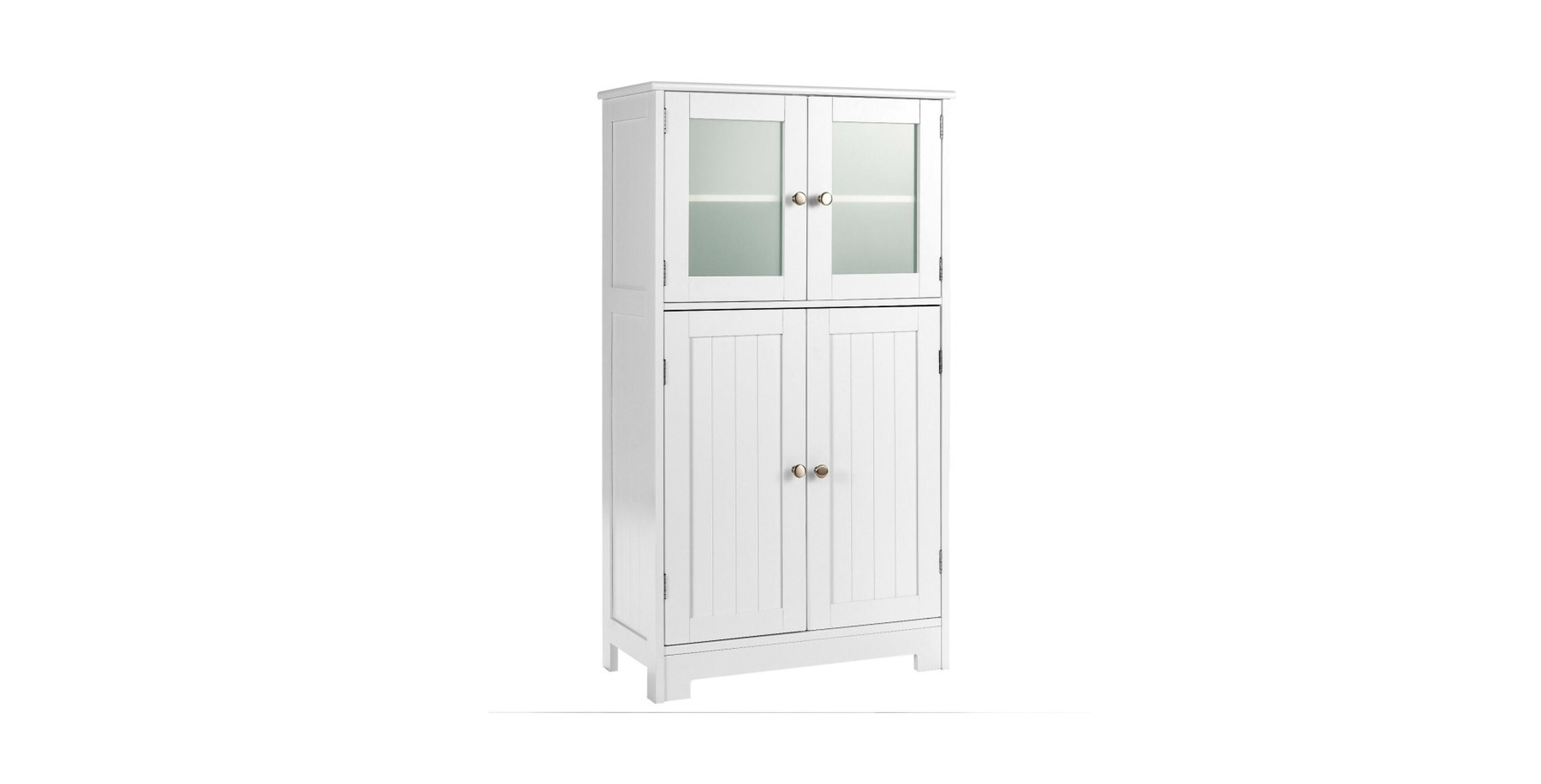 Hongge Bathroom Floor Cabinet with Frosted Glass Doors and Adjustable Shelf