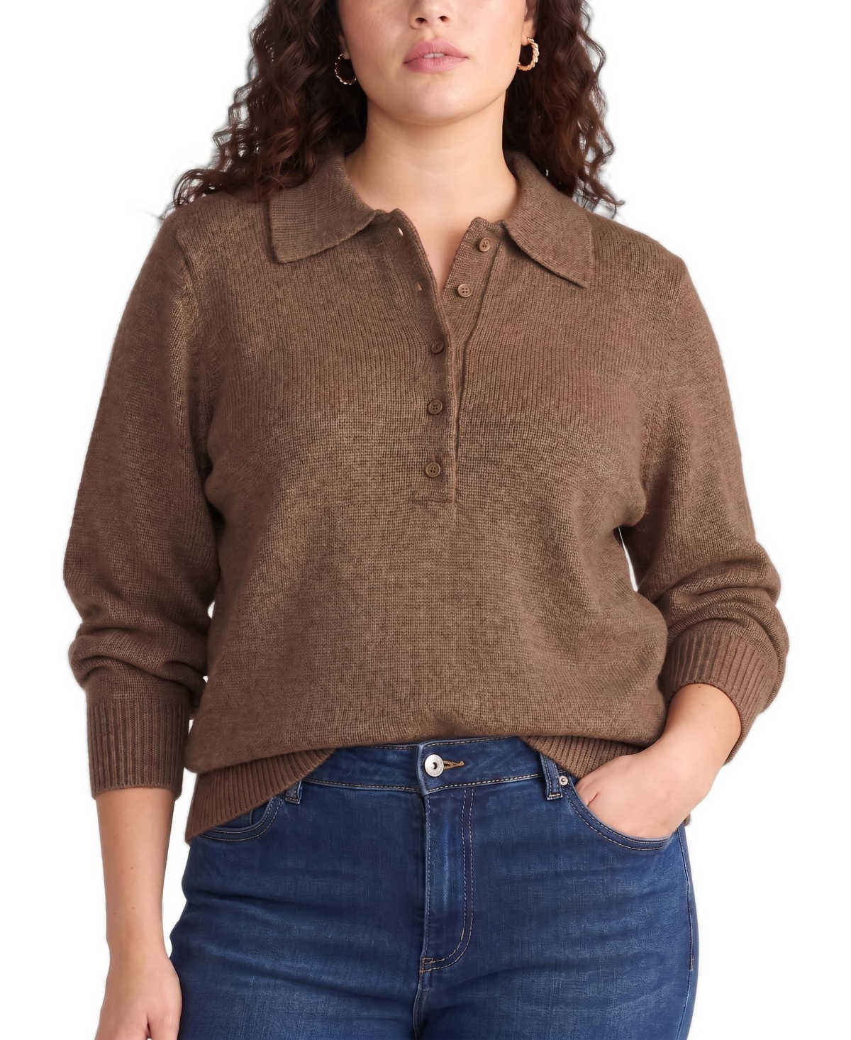 Universal Standard Plus Size Soft Spun Polo Sweater - Winter fawn