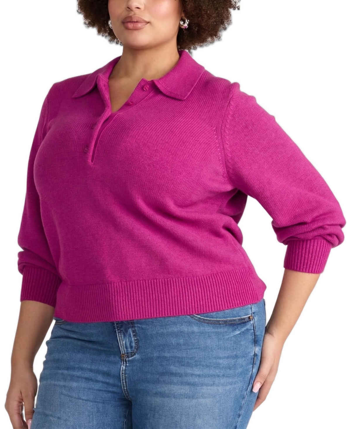 Universal Standard Plus Size Soft Spun Polo Sweater - Rothko purple