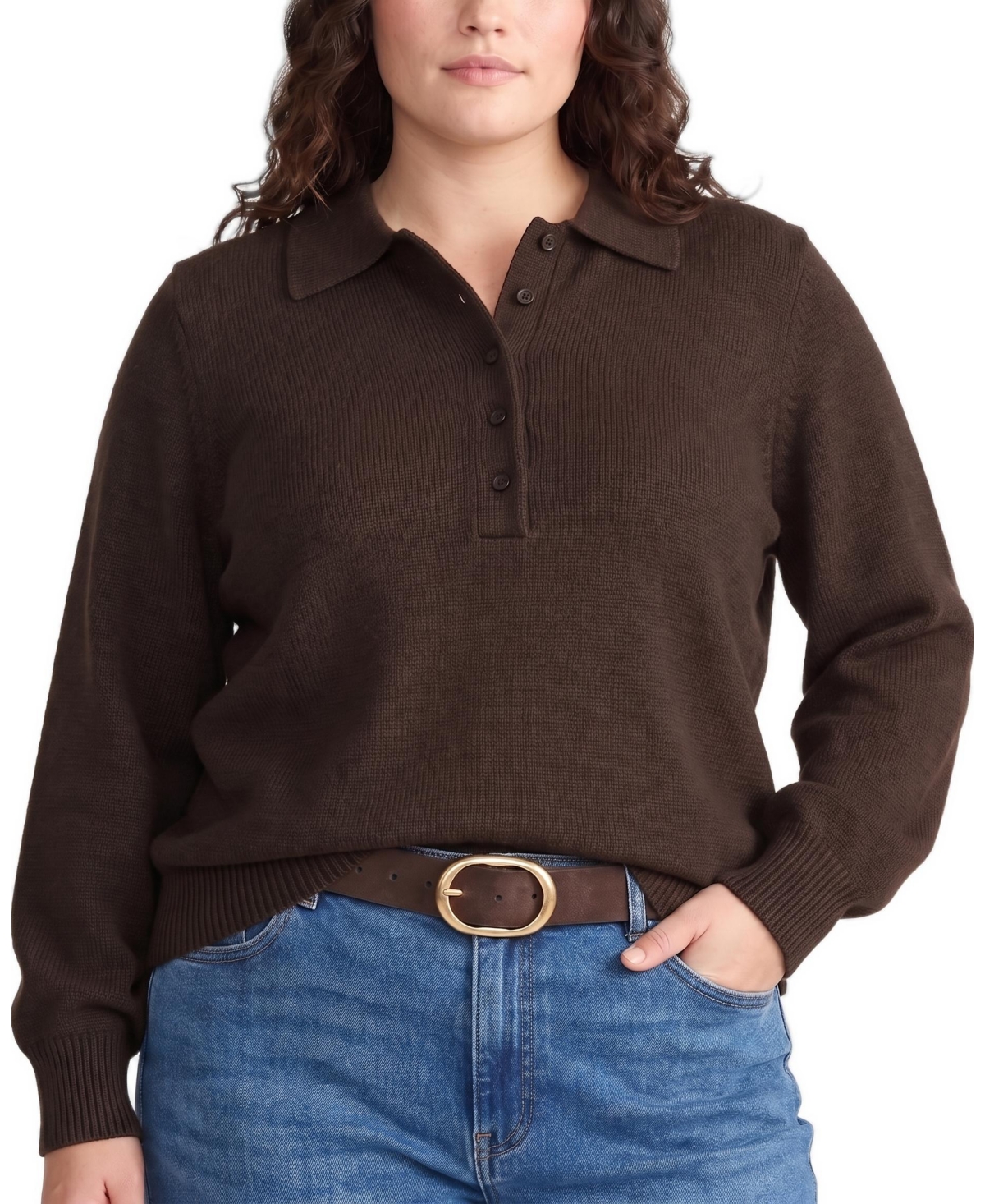 Universal Standard Plus Size Soft Spun Polo Sweater - Espresso