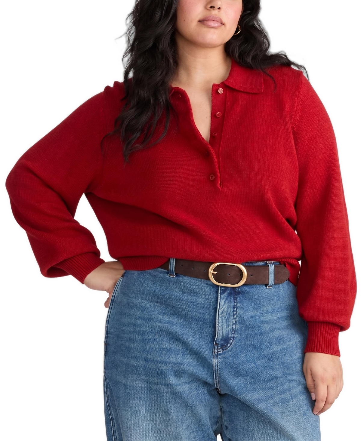 Universal Standard Plus Size Soft Spun Polo Sweater - Autumnal red