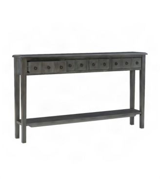 Rubberwood Console Table with Drawers and Open Shelf for Entryway