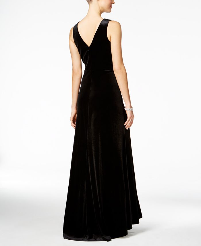 Nightway Plunging Illusion Velvet Gown Macy s