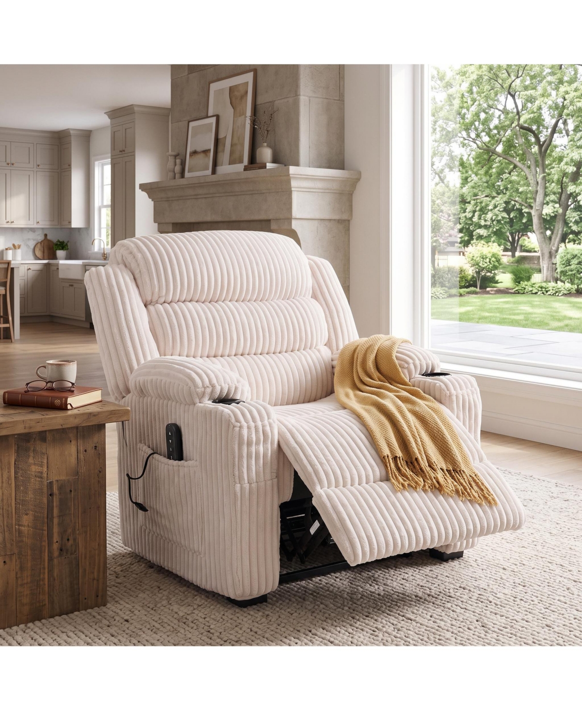 Gaomon Oversized Power Recliner Chair, 26'' Wide Seat, Dual Memory Controls, Usb Charging, Plush Padding, Cup Holders, Side Pockets, Nursery