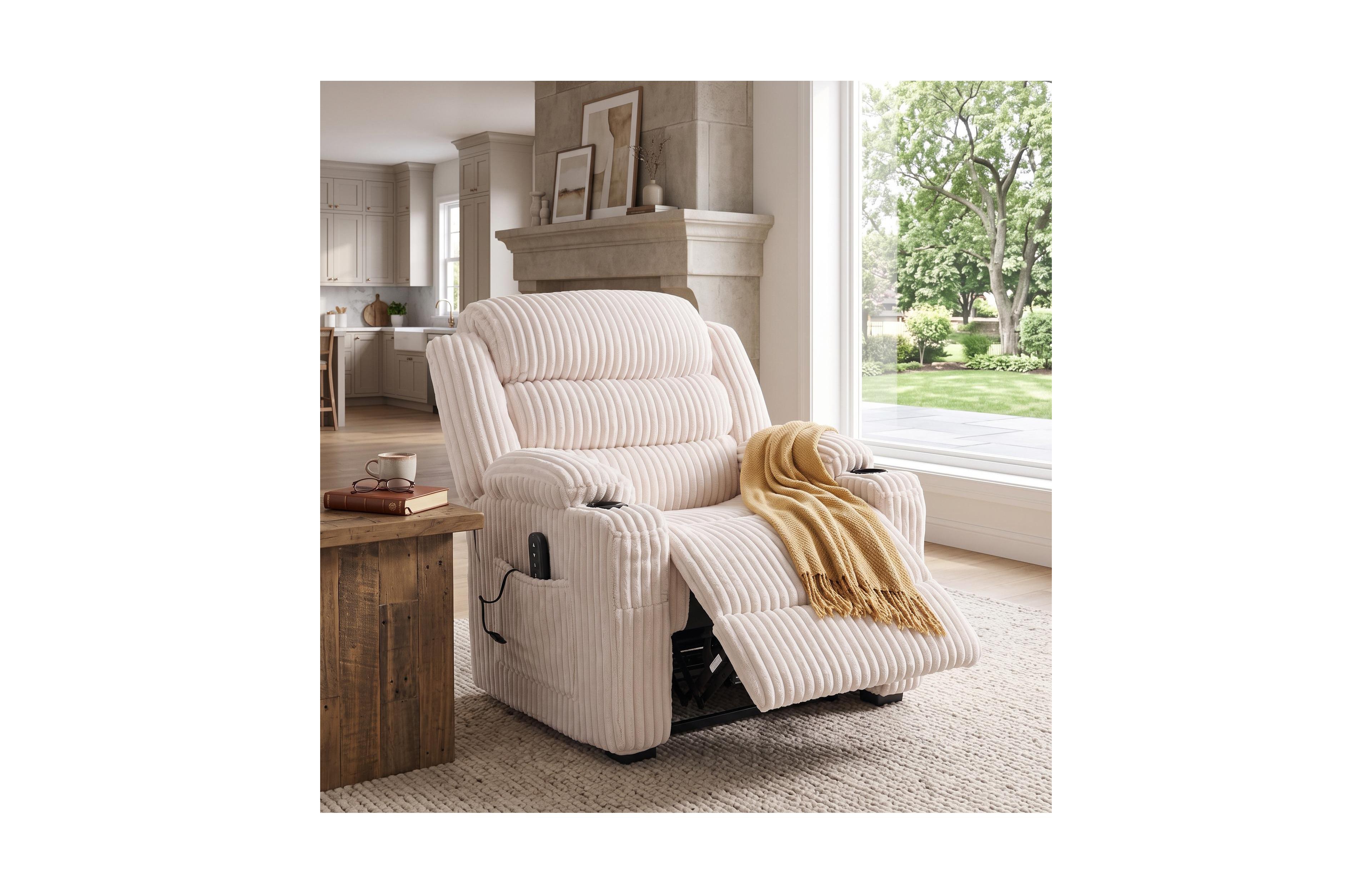 Gaomon Oversized Power Recliner Chair, 26'' Wide Seat, Dual Memory Controls, Usb Charging, Plush Padding, Cup Holders, Side Pockets, Nursery
