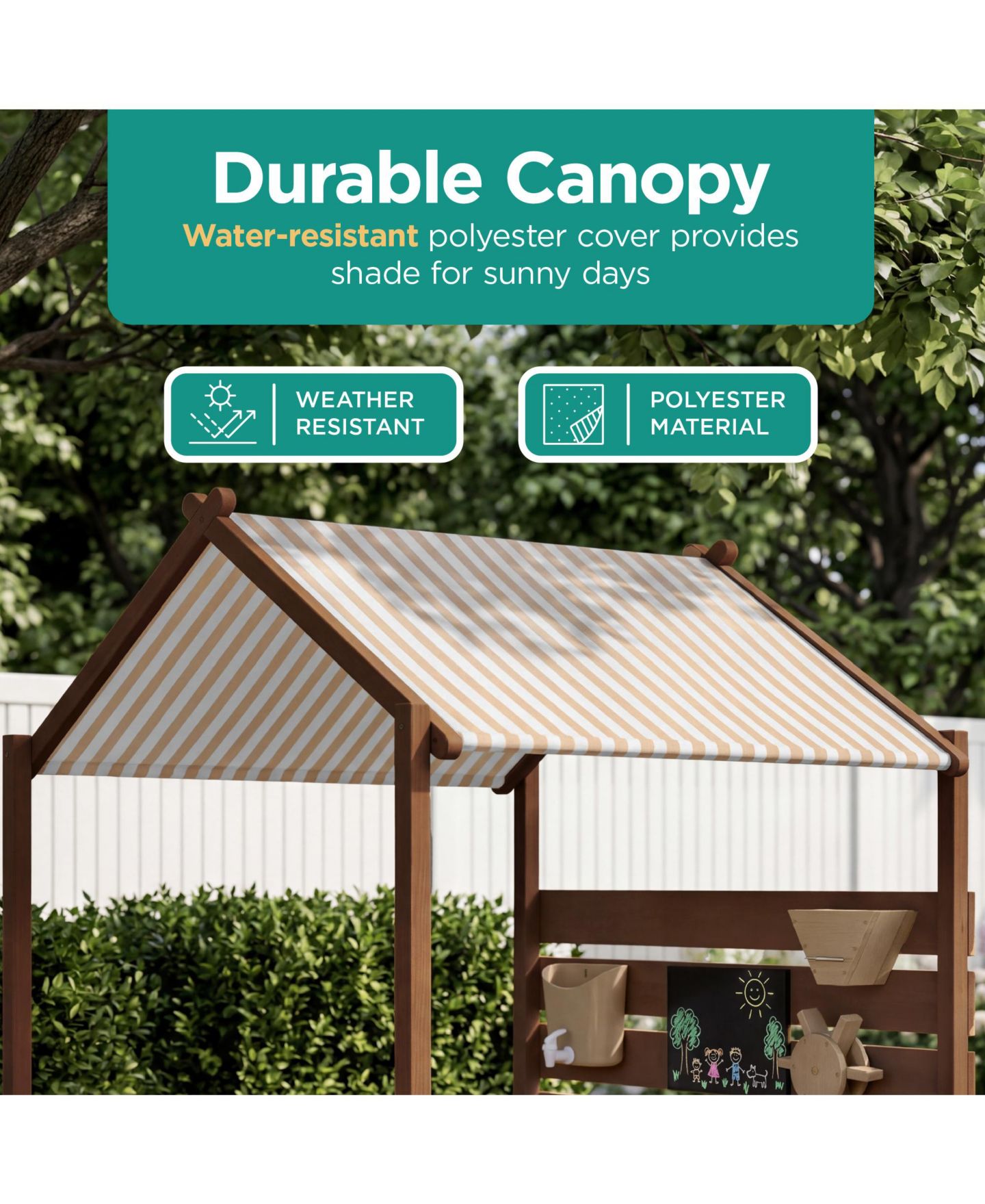 Детская игрушка Best Choice Products Wooden Sandbox 52" x 45", Canopy & Water Table Playset, Fits 4 Kids, Ages 3+, цвет: Бежевый — фото 5