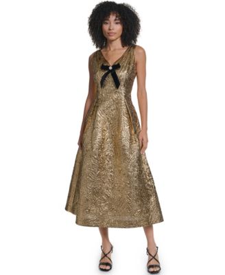 Women's A-Line Midi V-Neck Bow-Detail Dress