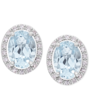 image of Aquamarine (1-1/3 ct. t.w.) and Diamond (1/10 ct. t.w.) Halo Stud Earrings in 14k White Gold