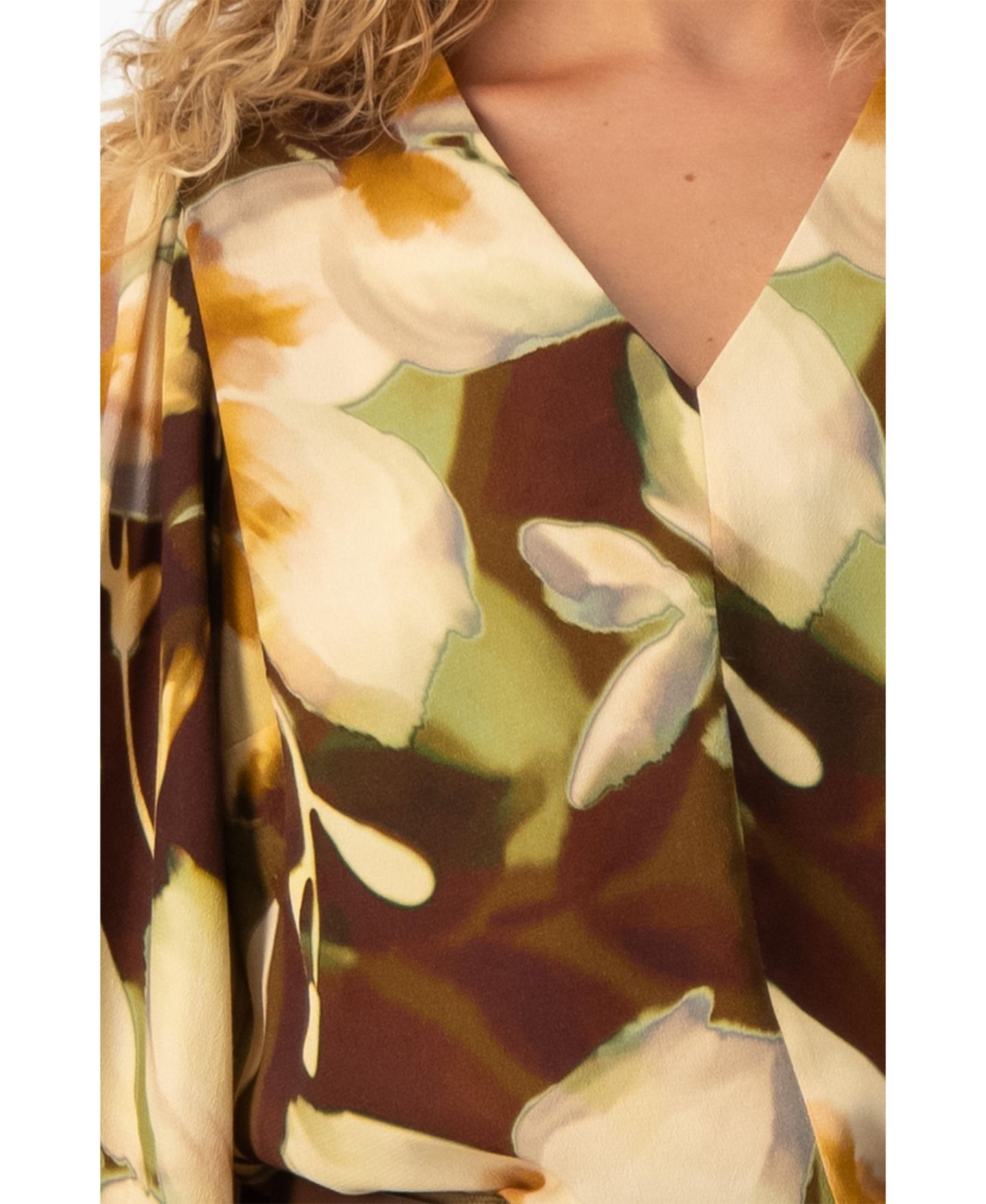 Женская блузка Ivonne Floral-Print Puff-Sleeve V-Neck, цвет: Коричневый — фото 6
