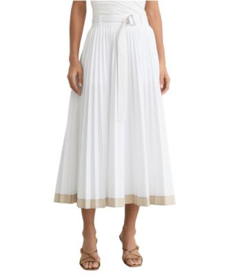 Women's Pleated High-Waisted A-Line Midi Skirt