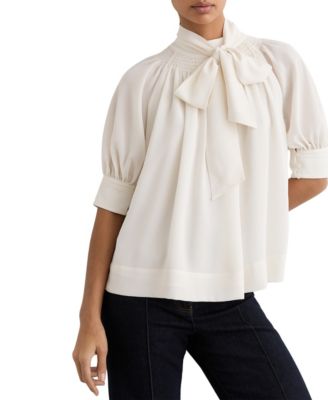 Women's Lerina Puff-Sleeve Tie-Neck Short-Sleeve Blouse