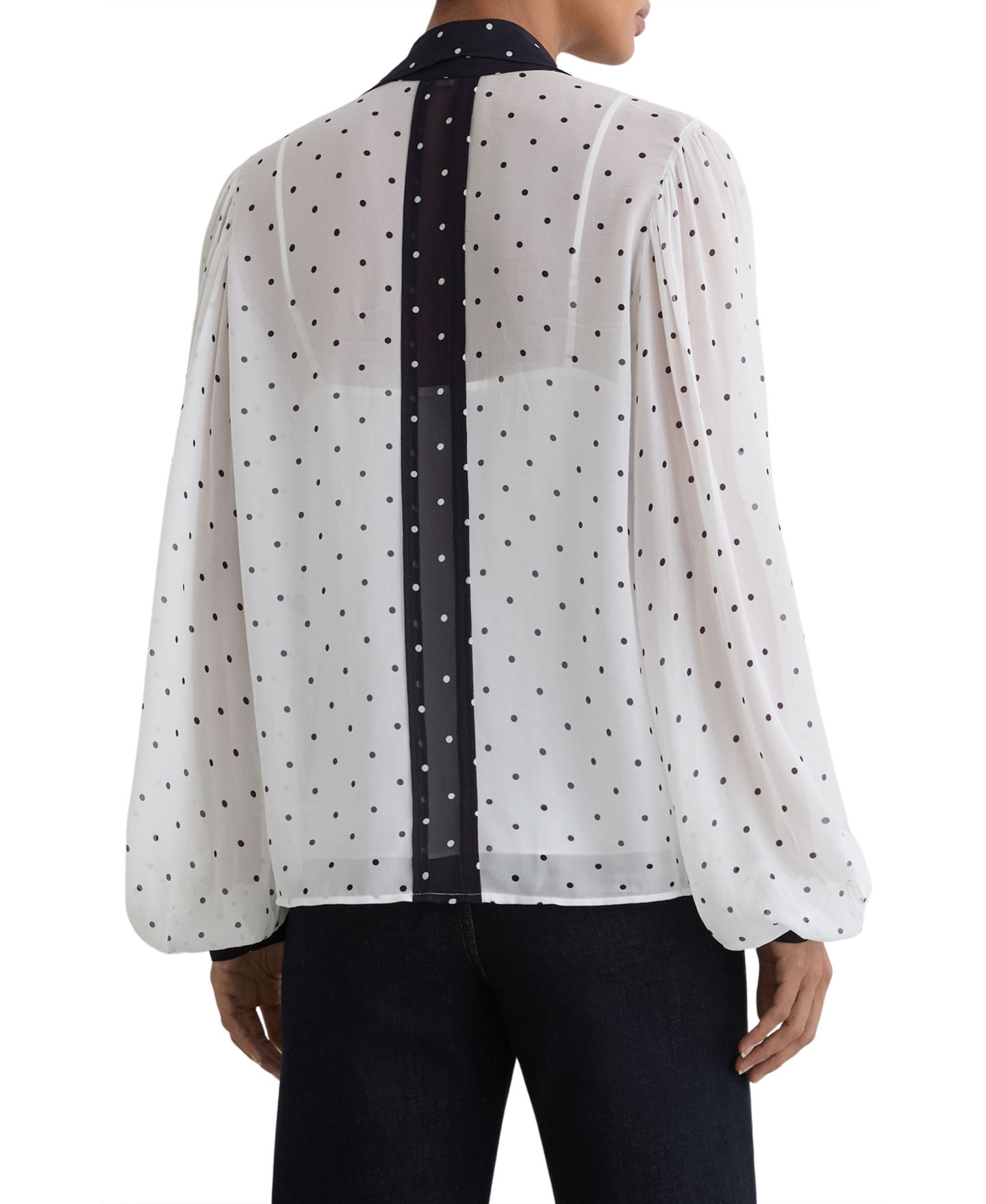 Женская блузка REISS Arial Tie-Neck Long-Sleeve, цвет: Ivorynavy — фото 2