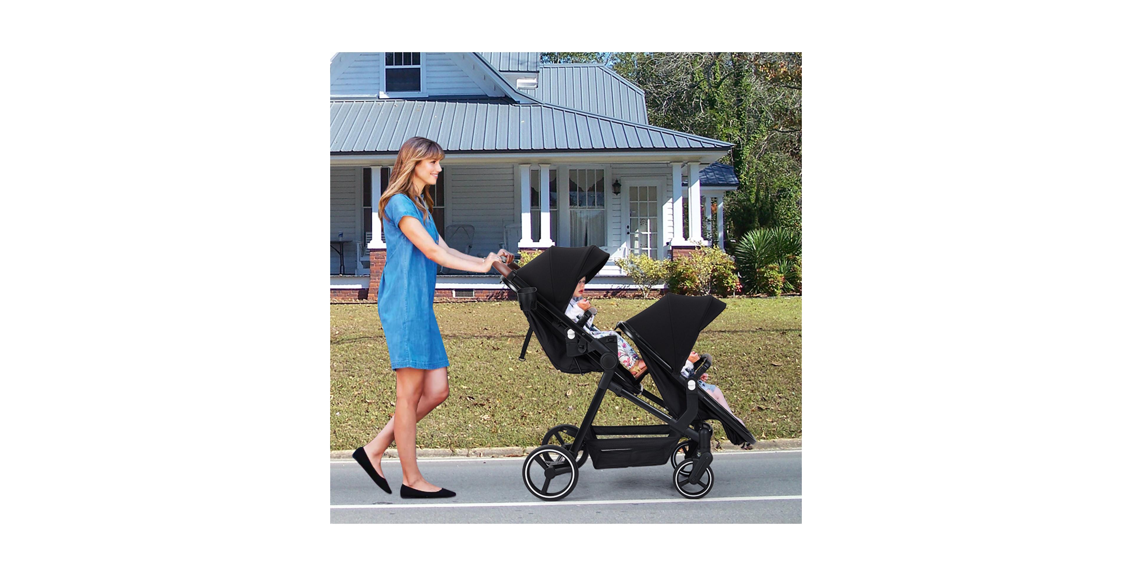 homfan Tandem Double Stroller for Twins and Siblings, Modern, Reversible Seats, One Step Fold, Ages 6 Months and Up