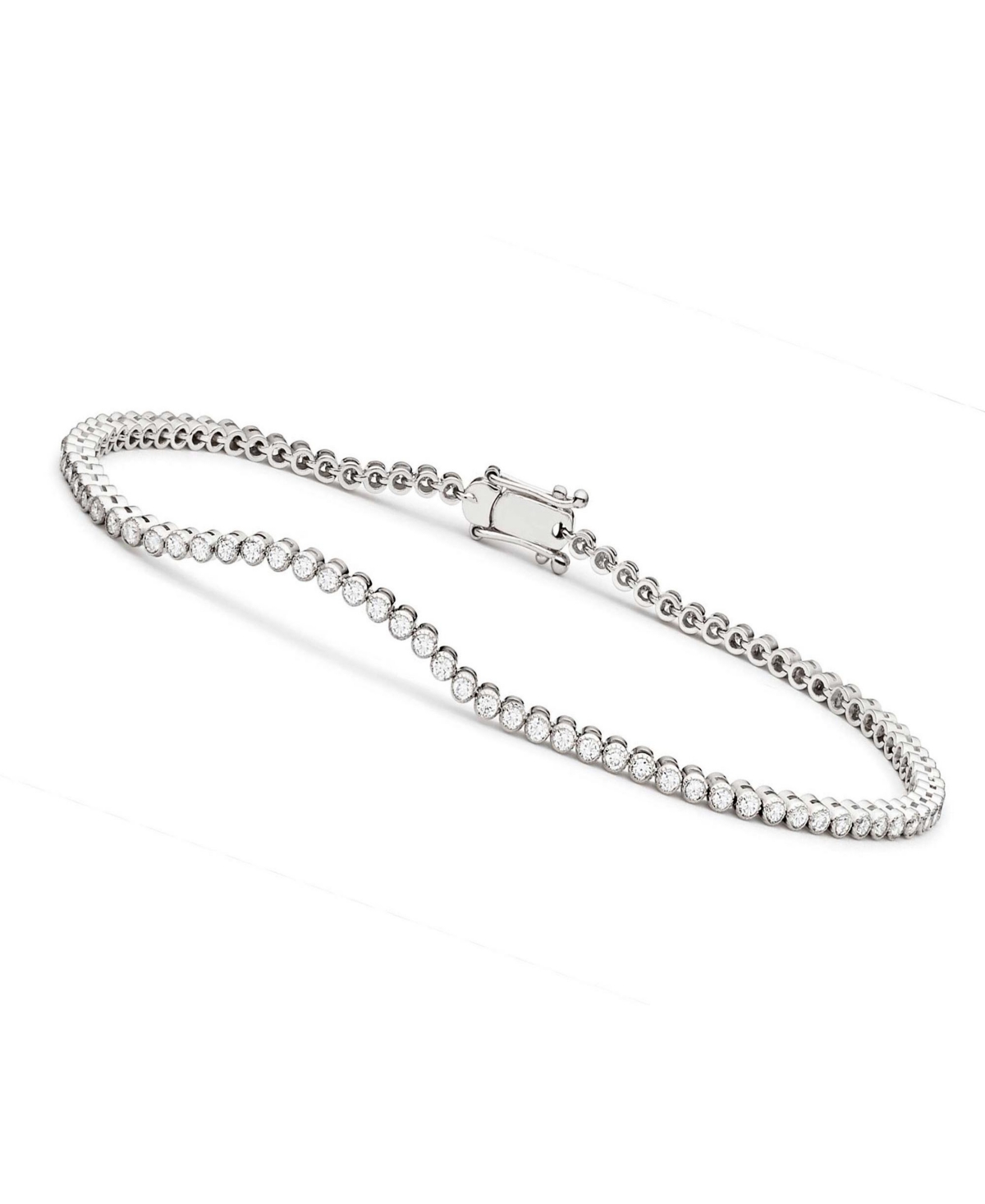 Sterling Silver White Gold Plated with Clear Round Bezel-set Cubic Zirconia Bracelet - White
