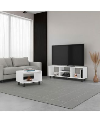 TV Stand and Coffee Table Set with Open Storage Shelves, 2-Piece Set