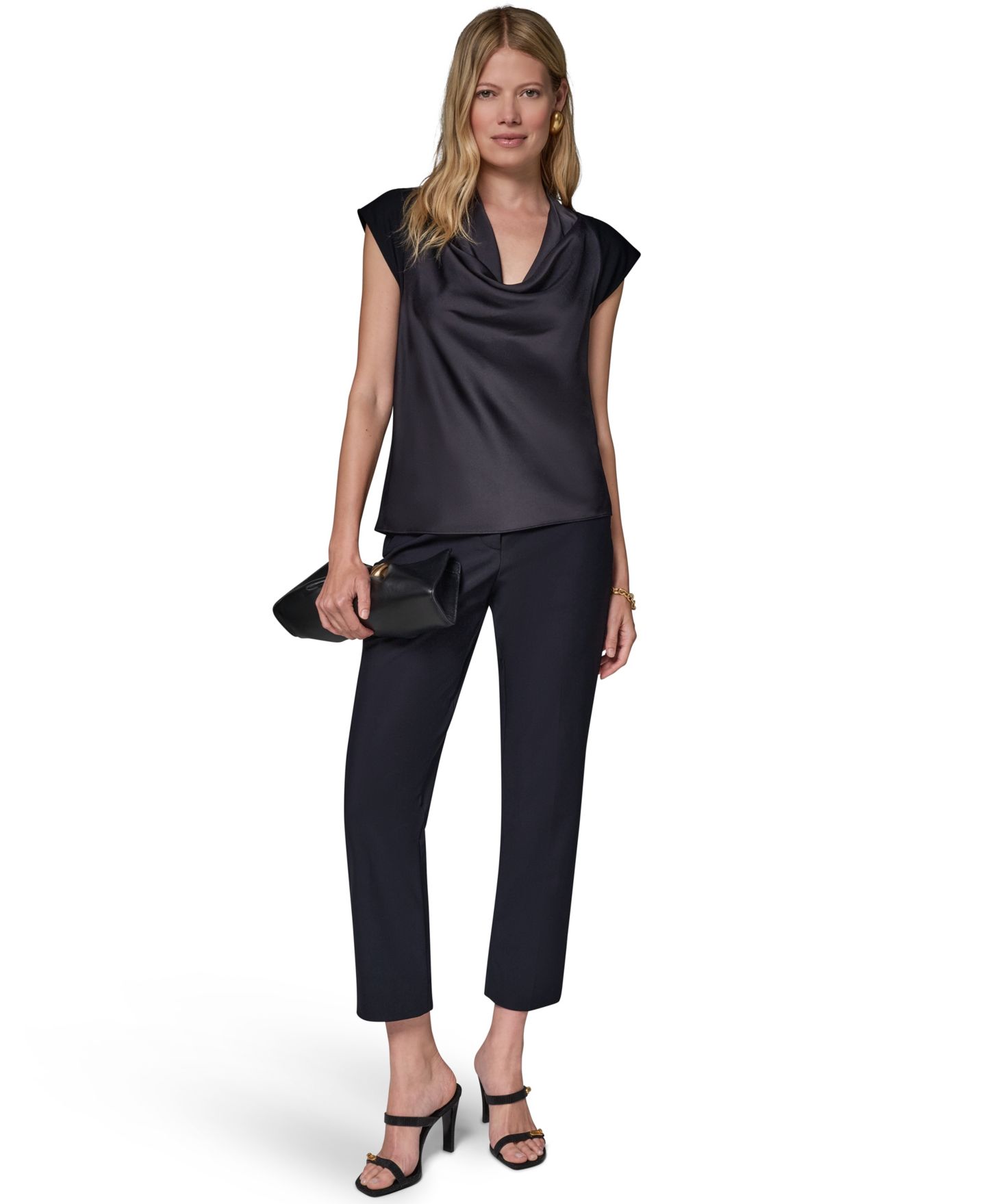 Женский топ Donna Karan New York Cowl-Neck Cap-Sleeve Top, цвет: Чёрный — фото 6