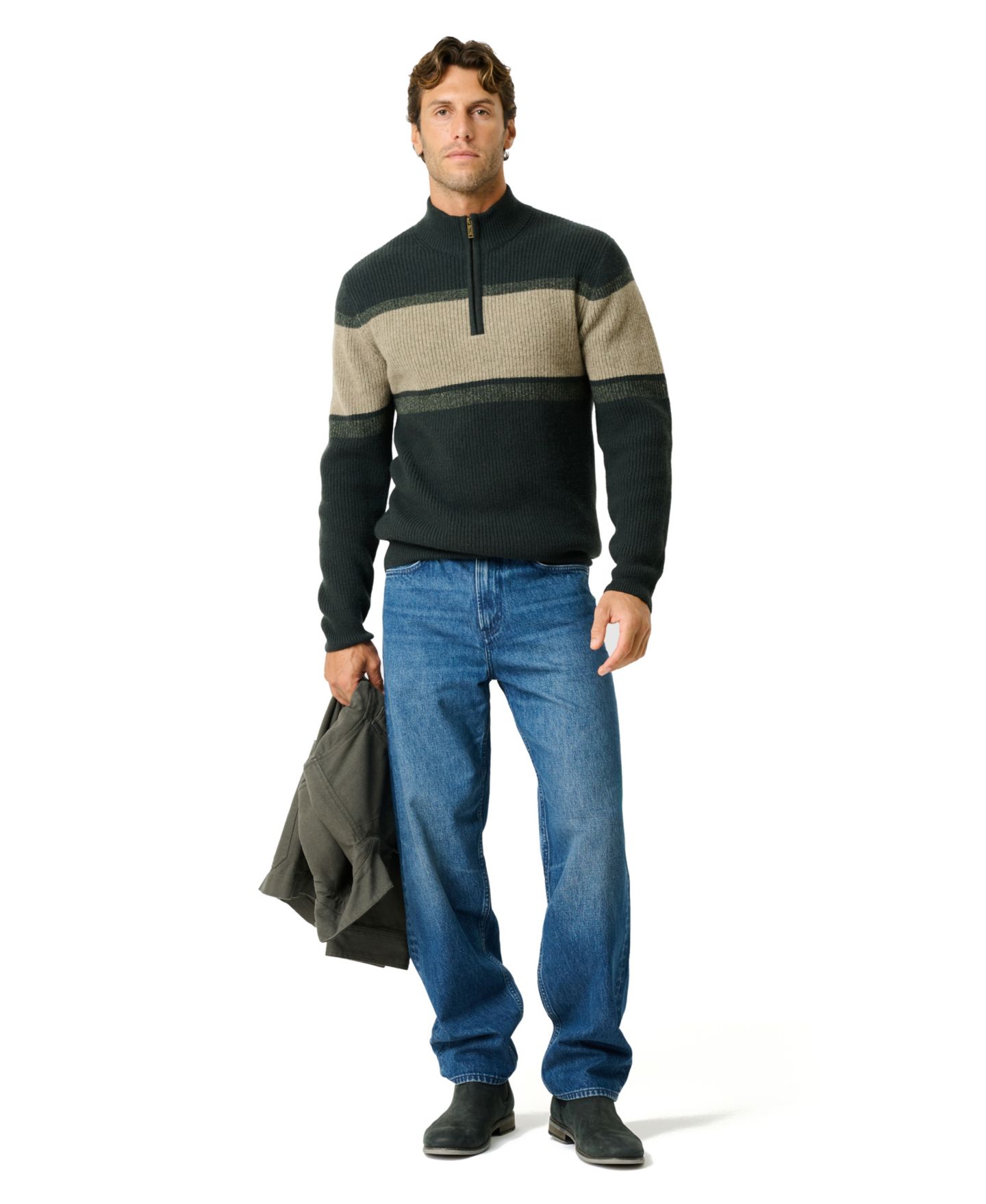 Мужской свитер Rodd & Gunn Clover Park Merino Wool Quarter-Zip Funnel Neck, цвет: Тёмно-зелёный — фото 4