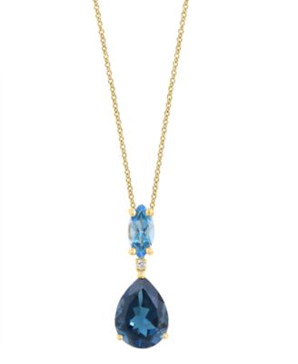 Blue and London Blue Topaz with Diamond Accent Pendant (0.01 ct. t.w. Diamond, 4-1/6 ct. t.w. Topaz) in 14k Yellow Gold
