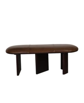48" Genuine Leather and Solid Wood Upholstered Bench