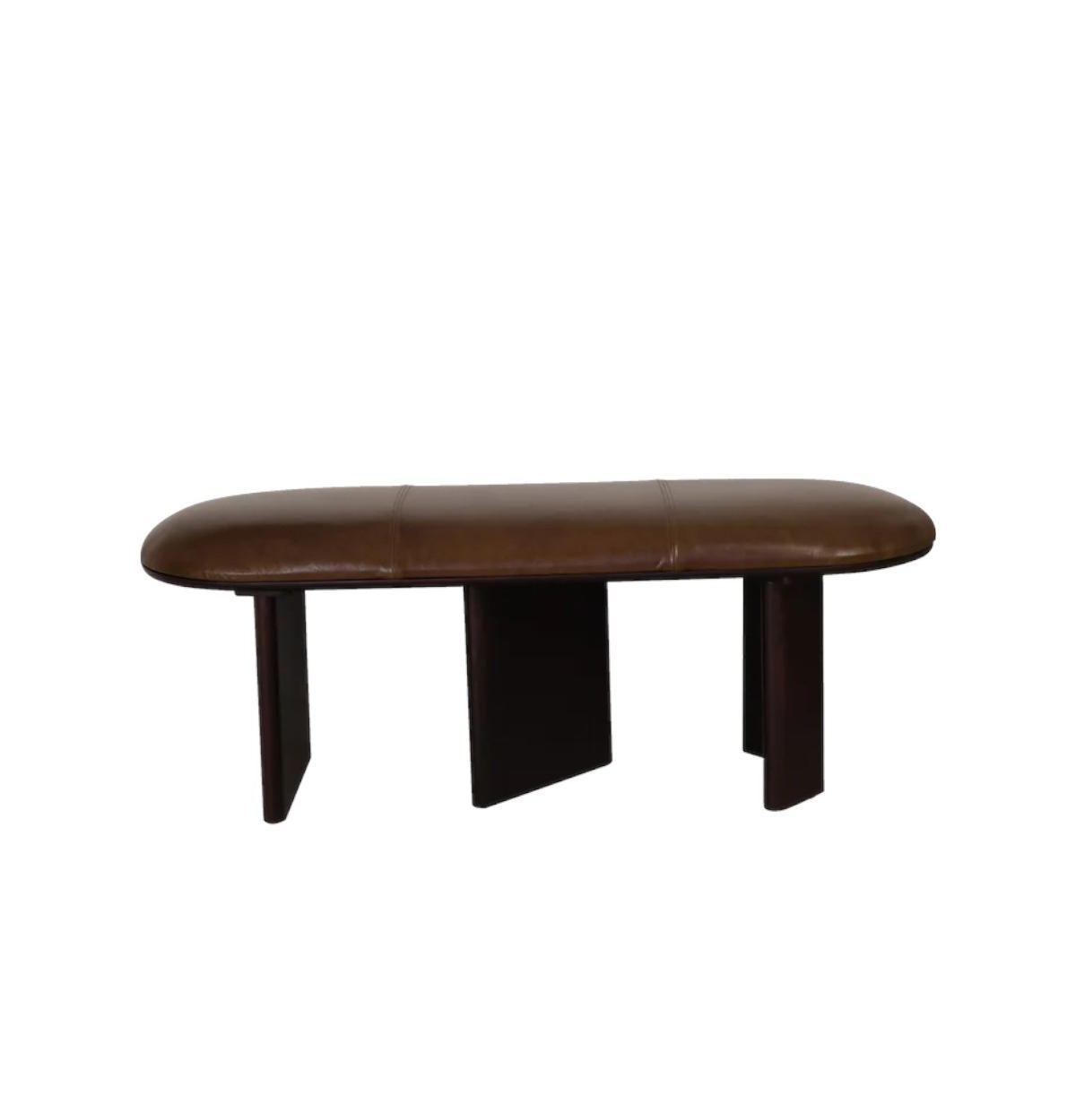 HomeRoots 48" Genuine Leather and Solid Wood Upholstered Bench - No
