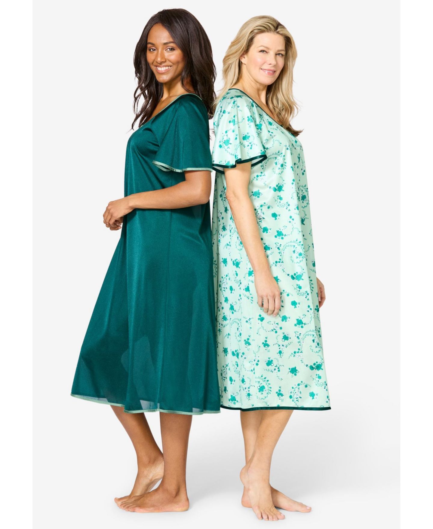 Женские платья Only Neccessities Plus Size Only Necessities 2-Pack Short Silky Gown, цвет: Мятный с принтом — фото 4