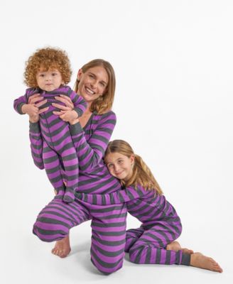 Matching Mommy & Me Purple & Gray Striped Cotton Pajamas
