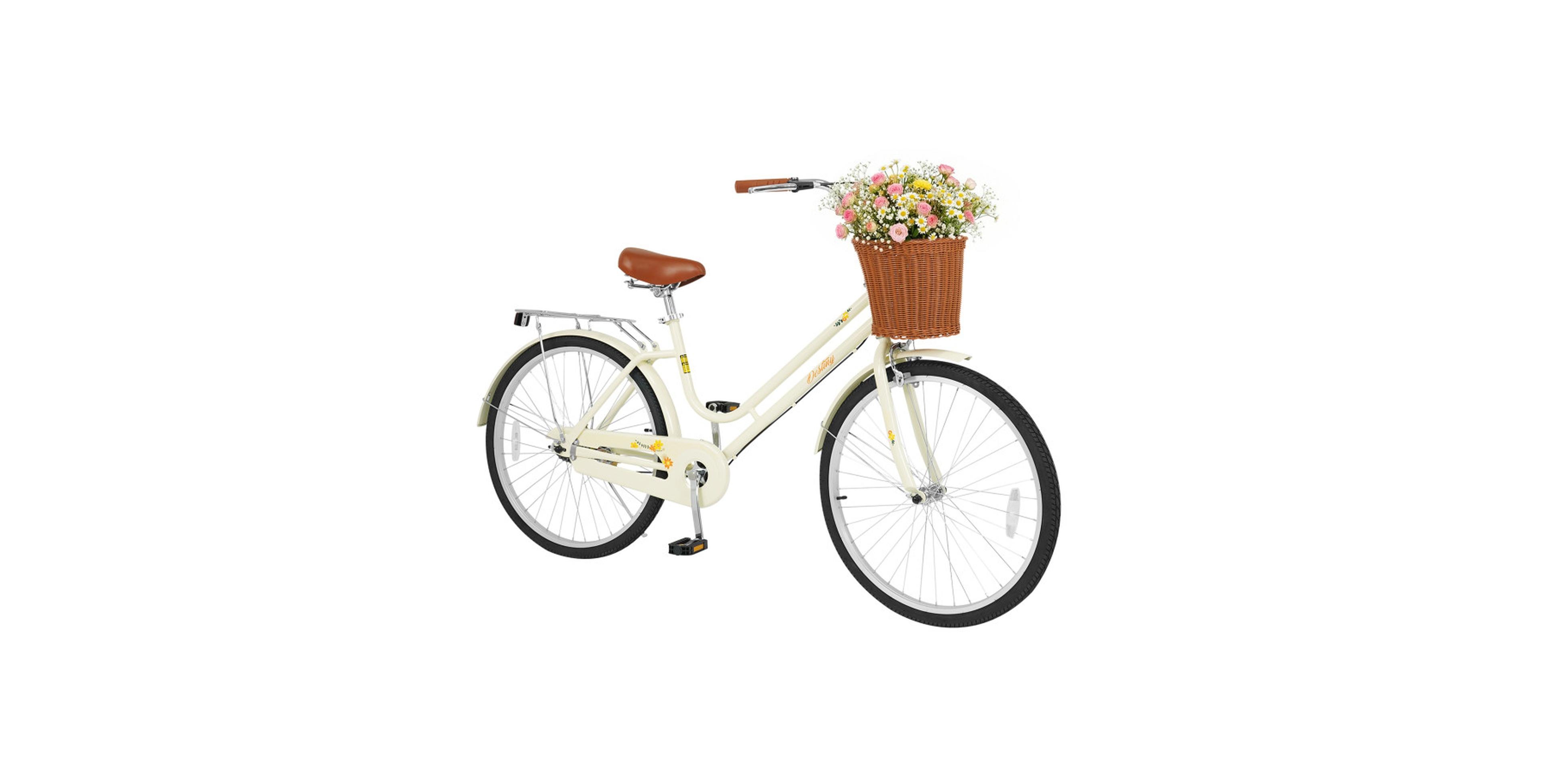 Sugift 26 inch Beach Cruiser Bike for Women with Woven Basket and Rear Rack
